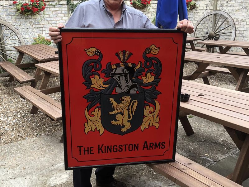 Licensee with new pub sign. July 2023. (Garden, Sign, Publican). Published on 27-07-2023