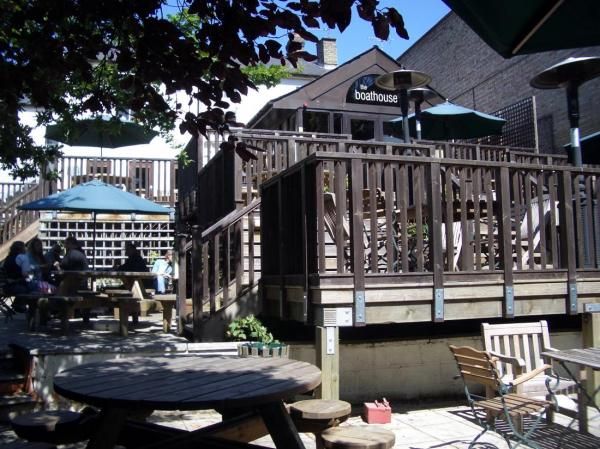 The decking overlooking the Cam. (Pub, External, Garden). Published on 02-02-2012