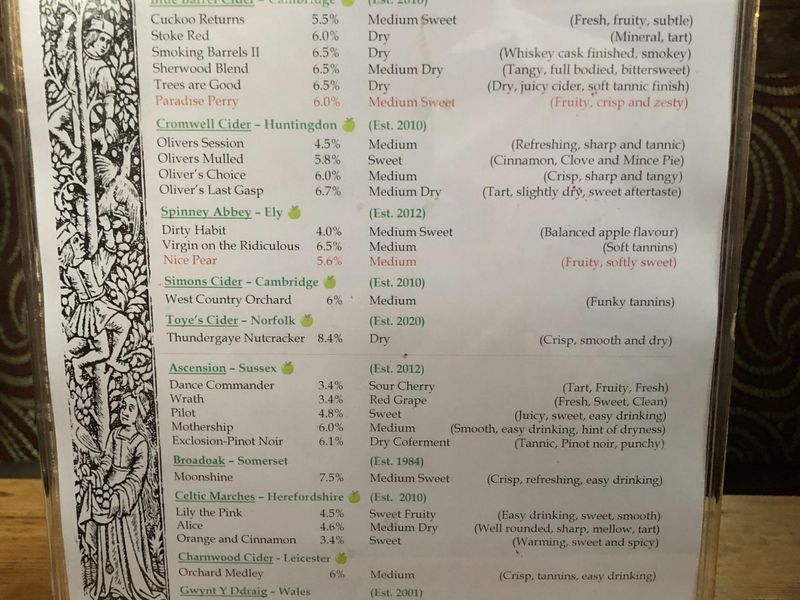 Page one of the cider menu. March 2026. Published on 19-03-2026 