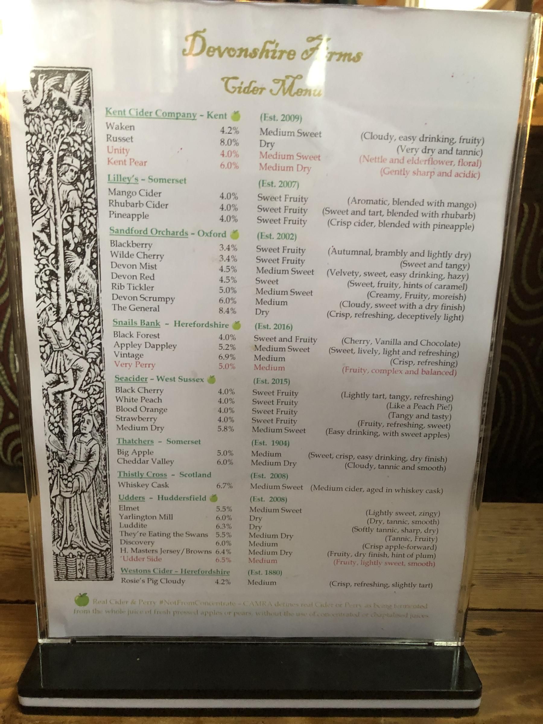 Page two of the cider menu. March 2026. Published on 19-03-2026