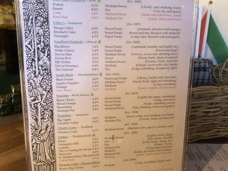 Page two of the cider menu. May 2026. Published on 10-05-2026 