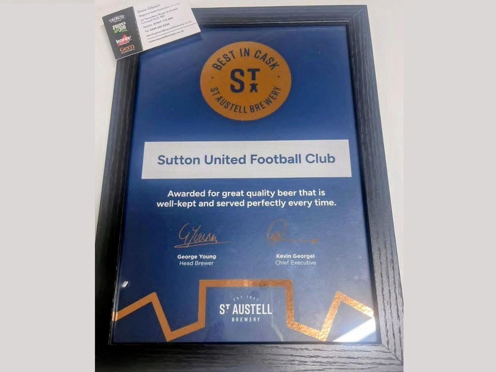 Sutton United FC. (Award). Published on 21-10-2025