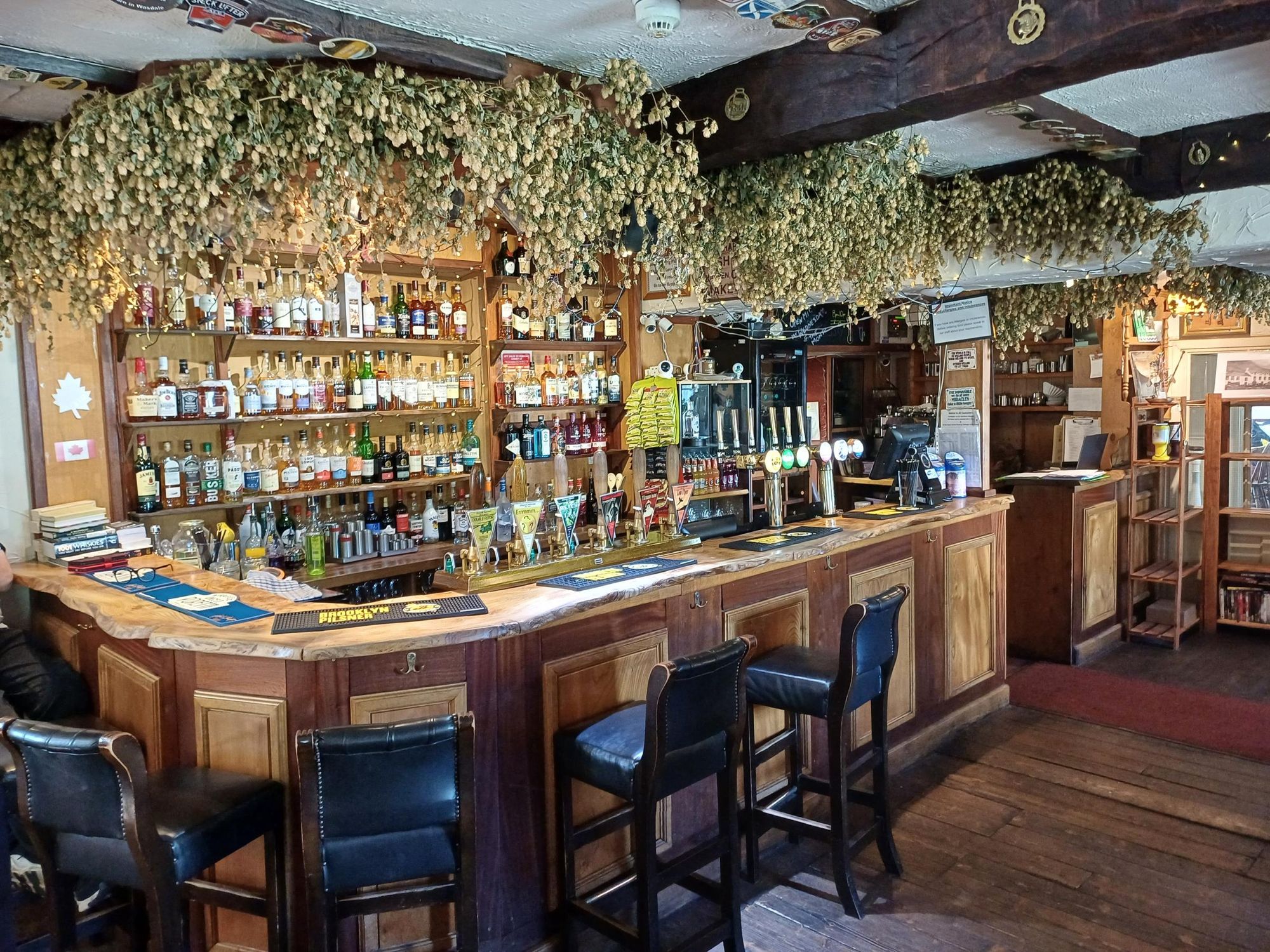 Hops decorating the bar (12/07/2025 Adrian Smith). (Pub, Bar). Published on 01-08-2025