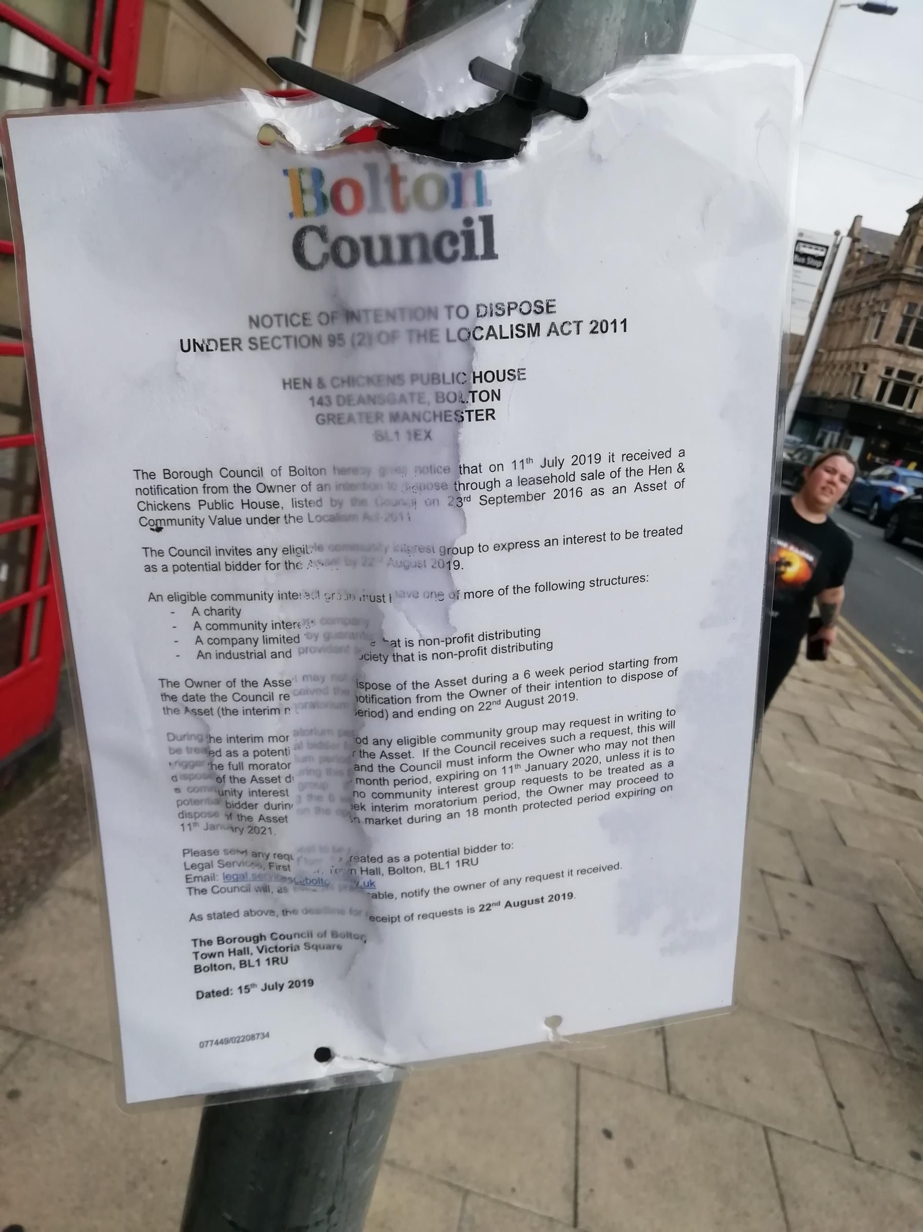 ACV notice (50M away across the road!) . Published on 28-08-2019