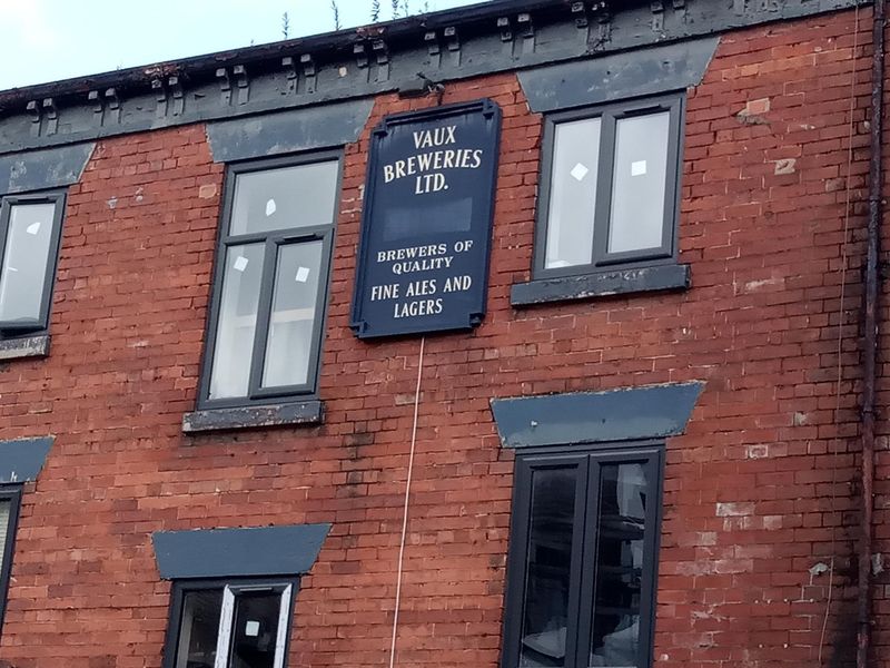 Pre 2000 Vaux Brewery sign still in place in mid 2024. (Sign). Published on 07-06-2024