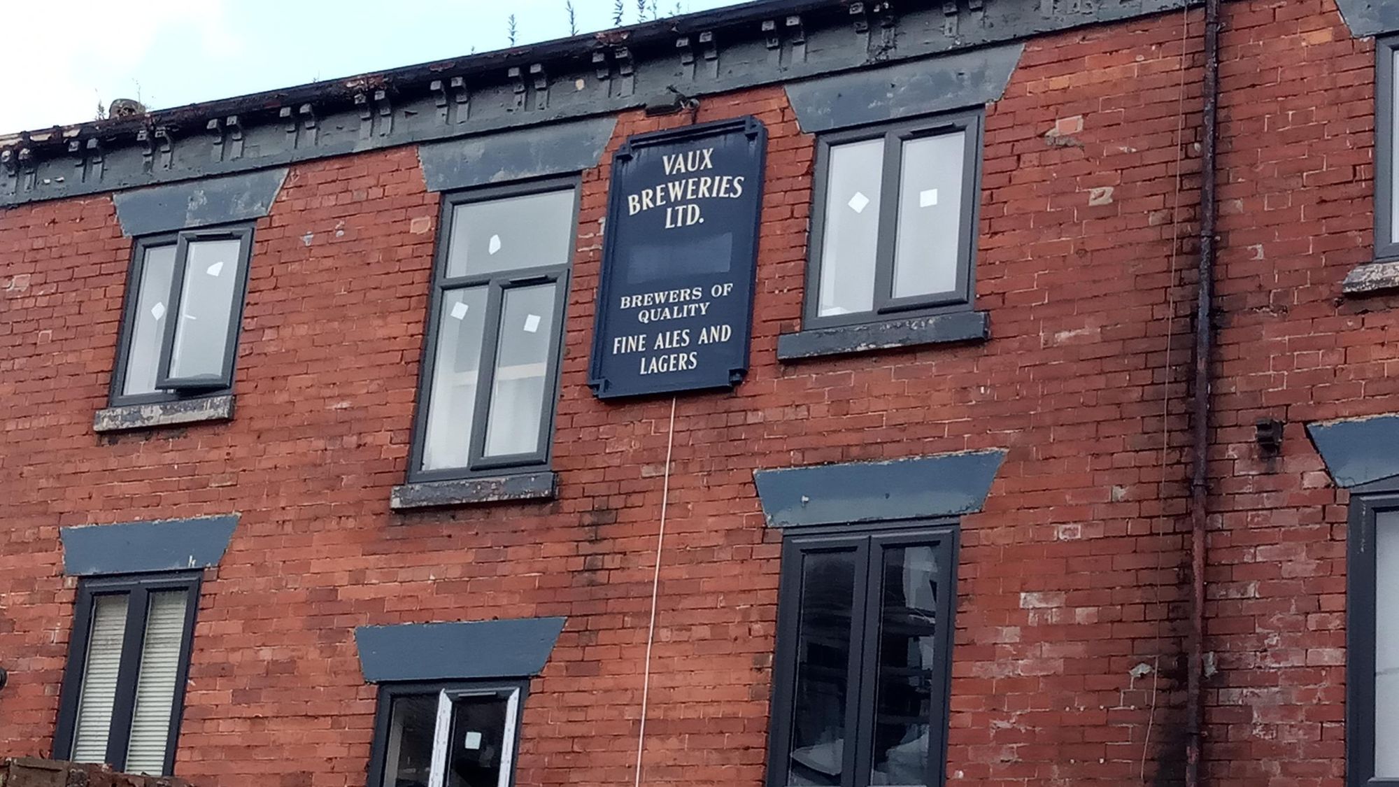 Pre 2000 Vaux Brewery sign still in place in mid 2024. (Sign). Published on 07-06-2024