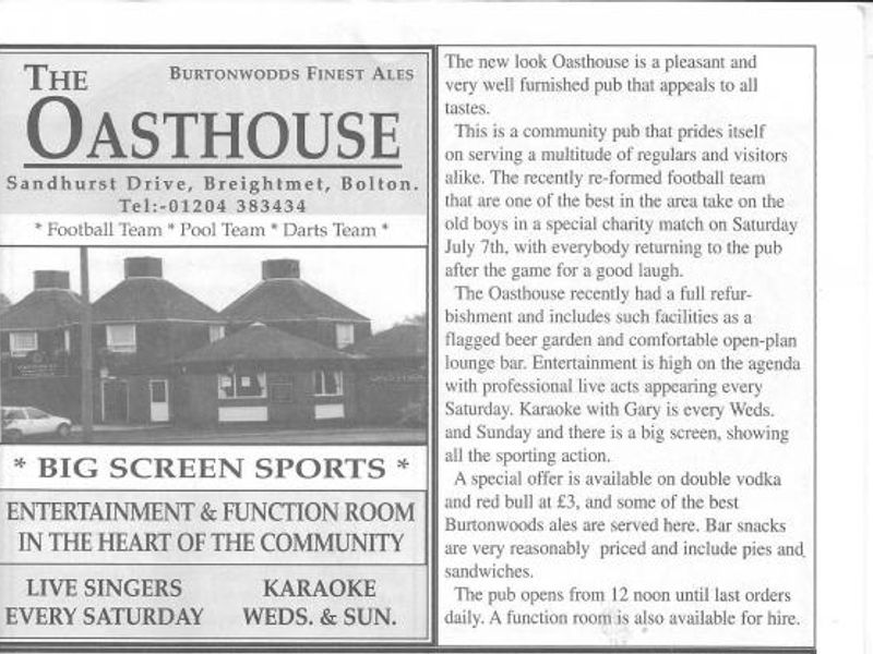 Advert From July 2001 Bolton Pub Directory. Published on 10-02-2016