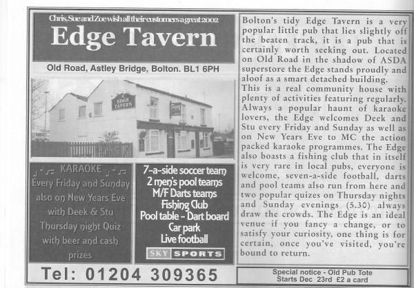 Advert From December 2001 Bolton Pub Directory. Published on 10-02-2016