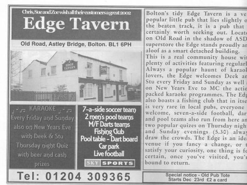 Advert From December 2001 Bolton Pub Directory. Published on 10-02-2016