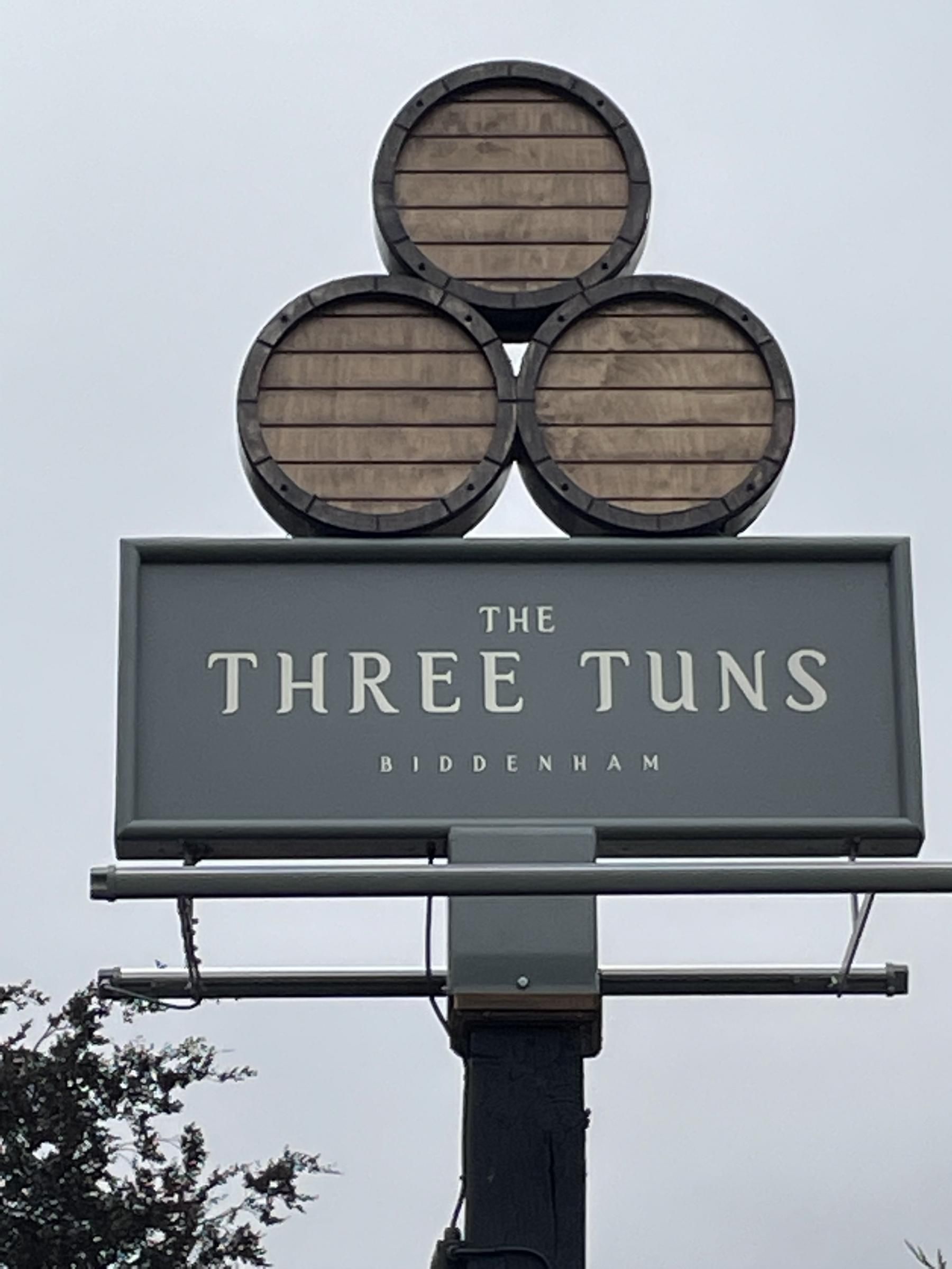 Three Tuns, Biddenham - sign. (Pub, External, Sign). Published on 20-07-2022