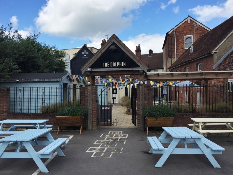Rear entrance of The Dolphin (2021). (Pub, External, Garden). Published on 05-07-2021