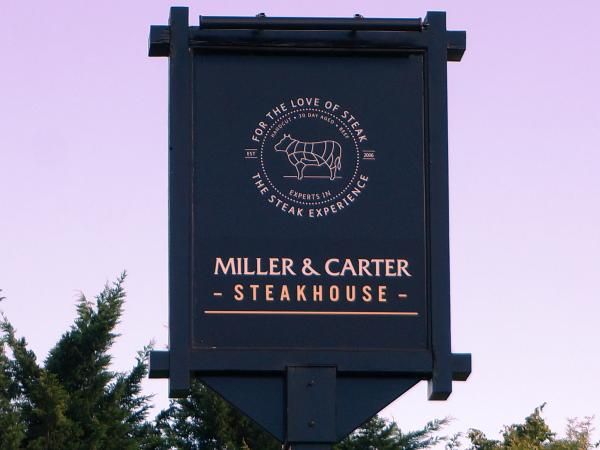 Photo taken 9 August 2015. Miller & Carter sign.. (Sign). Published on 09-08-2015