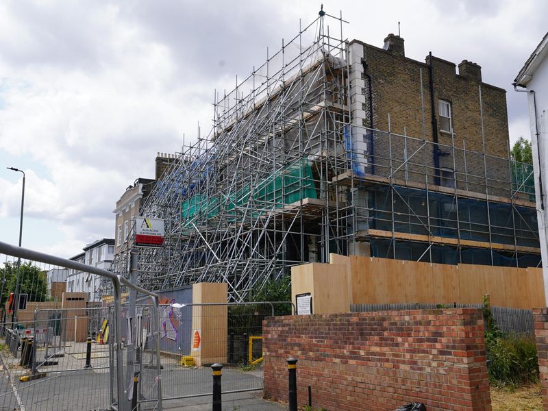 Photo taken 15 Jun 2025, structure supported by scaffolding. (Pub, External, Key). Published on 15-06-2025 