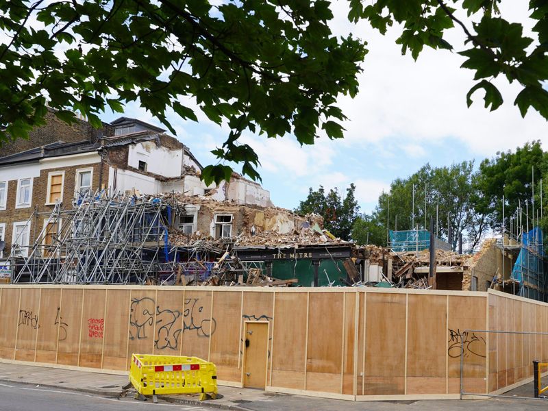 Photo taken 30 Jul 2025, unsafe structure partly demolished.. (Pub, External, Key). Published on 30-07-2025 
