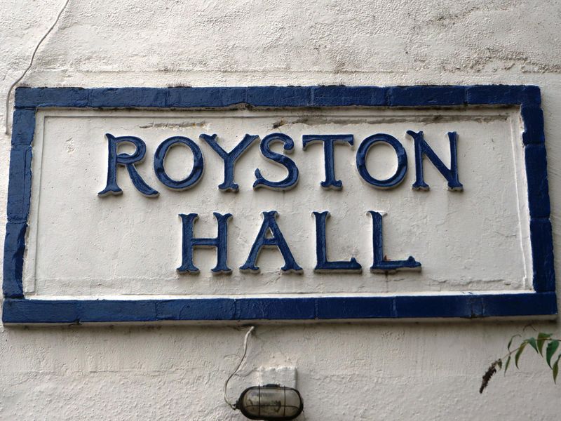 Photo taken 14 Oct 2016, Royston Hall external wall sign.. (Bar, Sign). Published on 15-10-2016