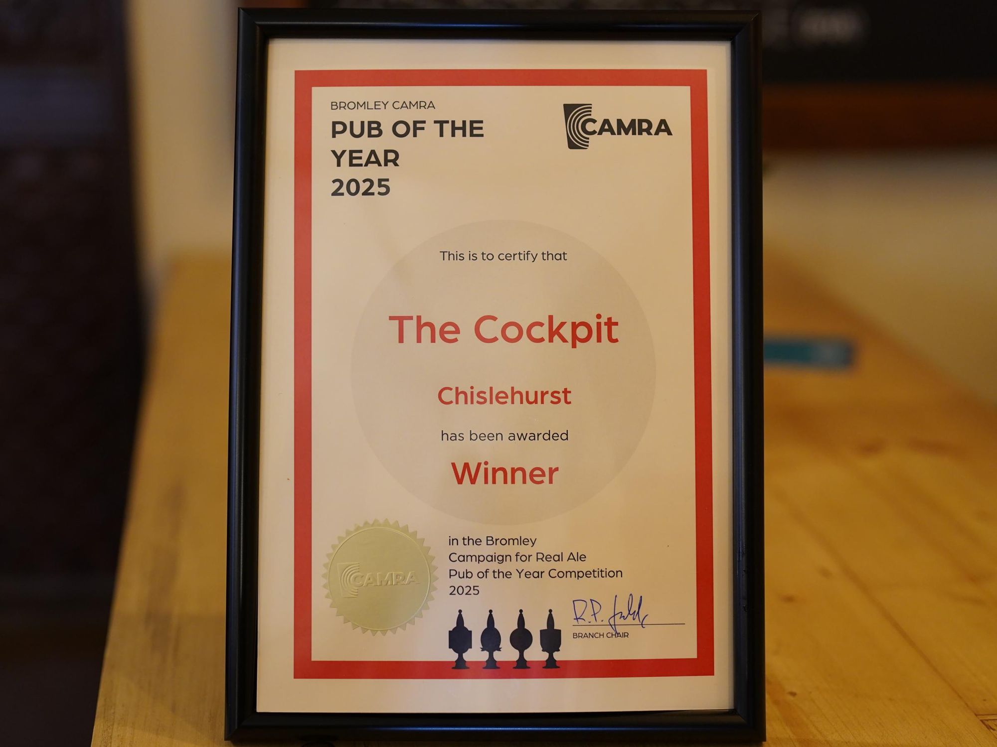 Photo taken 10 Apr 25, Bromley Pub of the Year 2025 Cert.. (Award). Published on 10-04-2025