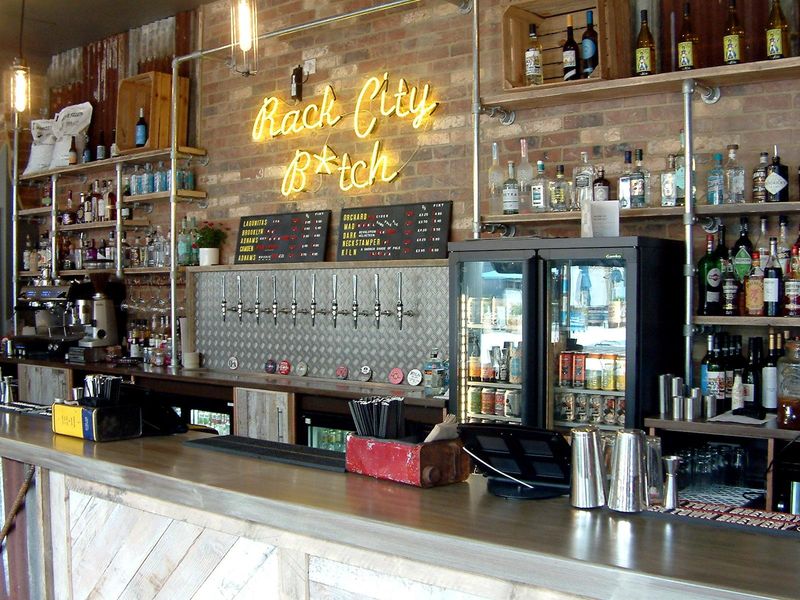 Bar area with neon sign, Craft & Cleaver, Central Milton Keynes.. (Pub, Bar). Published on 23-06-2018