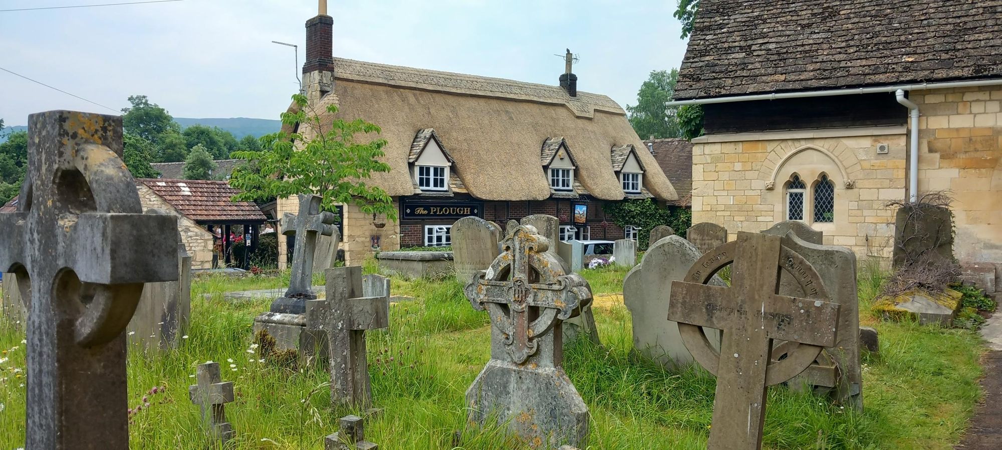 2023 from the churchyard showing newly thatched roof. (Pub, External, Key). Published on 11-06-2023