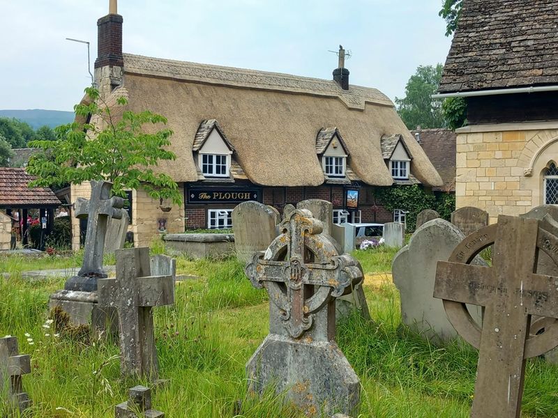 2023 from the churchyard showing newly thatched roof. (Pub, External, Key). Published on 11-06-2023