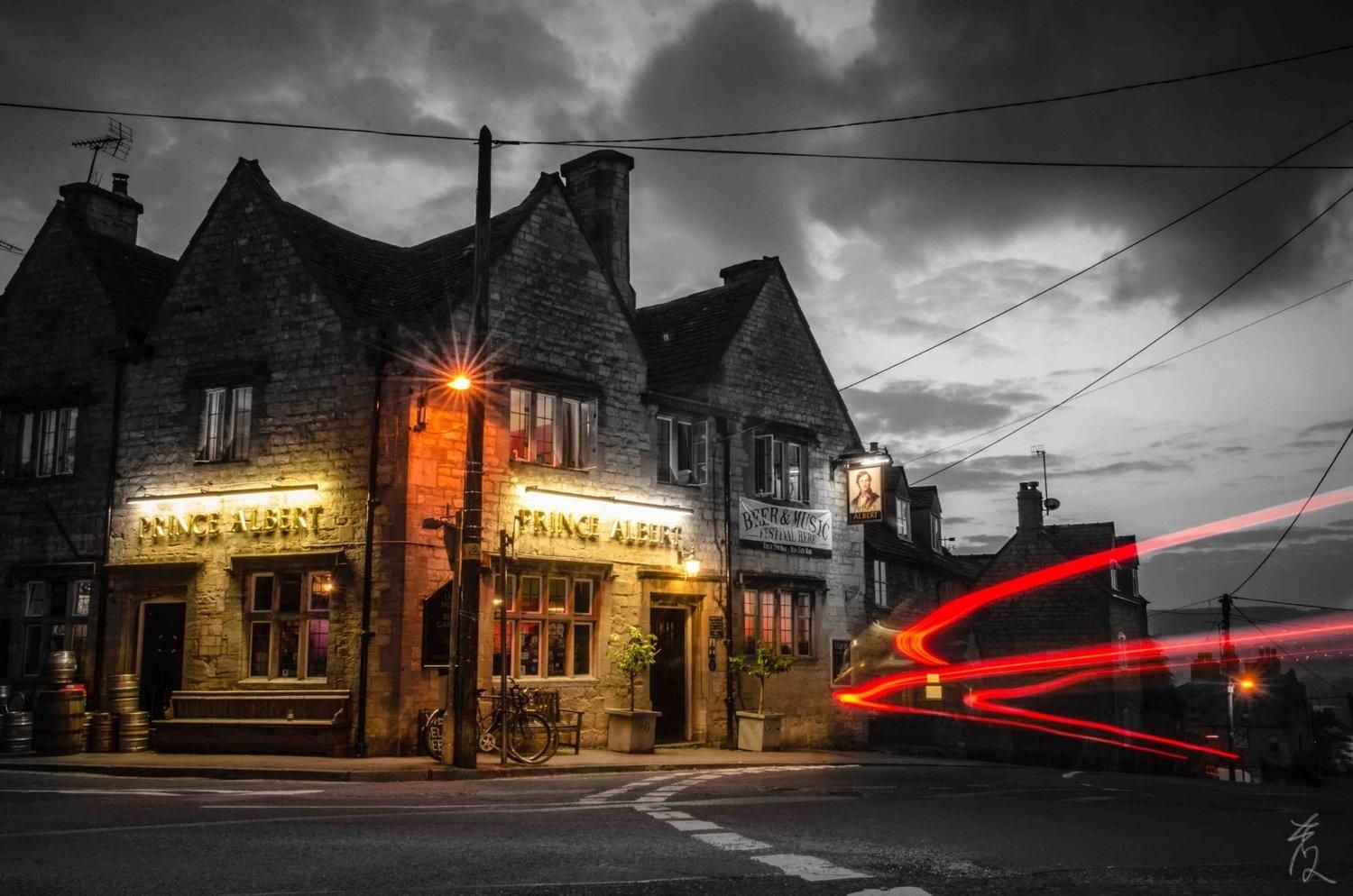 Prince Albert evening with brake light trails. (Pub, External, Key). Published on 03-03-2020