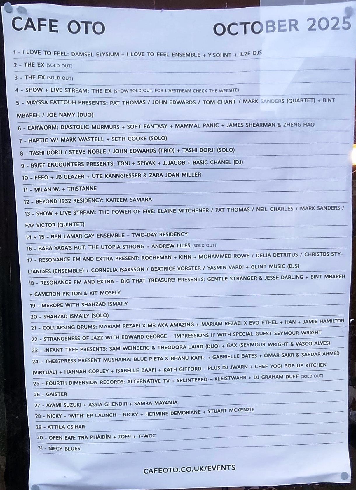 Events list October 2025. Published on 29-10-2025