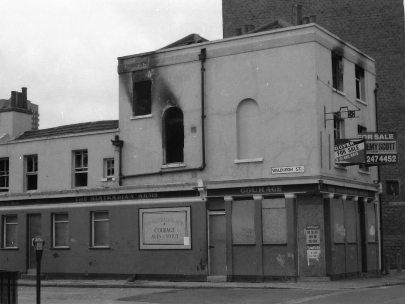 Australian Arms London E1 taken i19 Feb 1989. (Pub, External, Key). Published on 27-12-2017