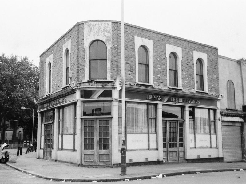 Ridley Arms London E8 taken 2 July 1989.. (Pub, External, Key). Published on 21-06-2018