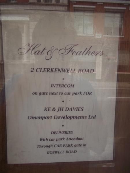 Hat & Feathers London EC1 taken Aug 2015. (Sign). Published on 13-08-2015