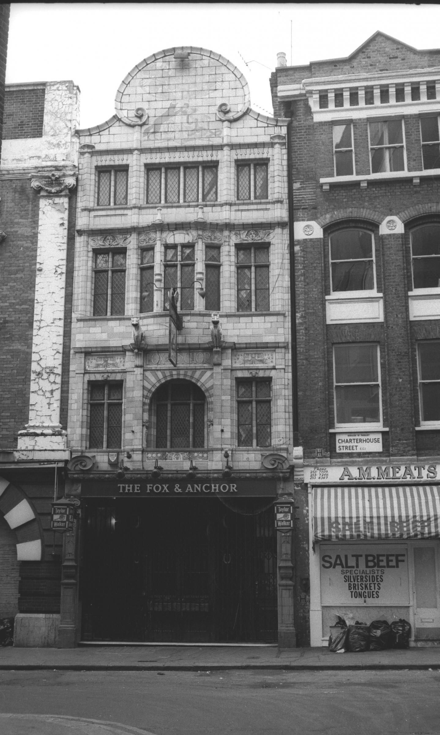 Fox & Anchor London EC1 taken in July 1985.. (Pub, External). Published on 07-02-2019