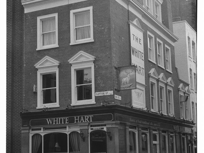 White Hart Clifton St London EC2 taken in 1985.. (Pub, External, Key). Published on 12-03-2019 