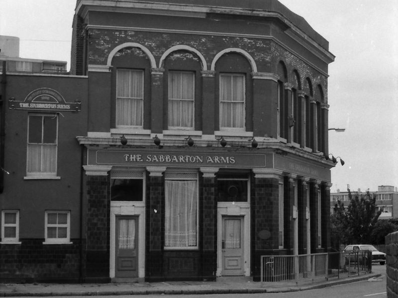 Sabbarton Arms London E14 taken in 1987.. (Pub, External, Key). Published on 15-11-2018
