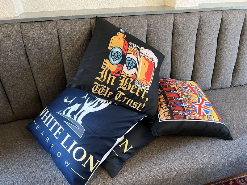 Cushions in the bar (26/09/2025 Ann S-G). (Pub, Bar). Published on 28-09-2025 