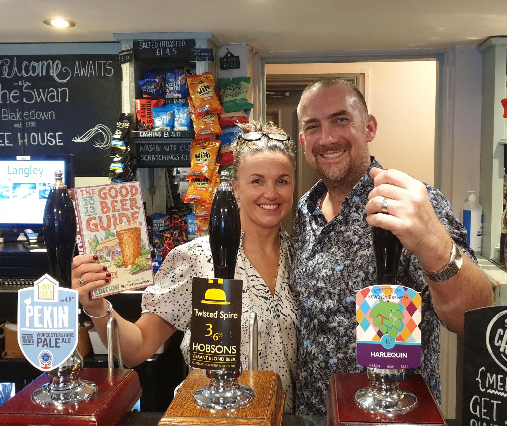 Chris & Tracy Lowe celebrating entry into the Good Beer Guide. (Bar). Published on 06-07-2024