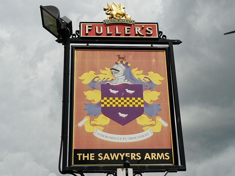 Sawyers Arms, Feltham. (External, Sign). Published on 16-08-2024