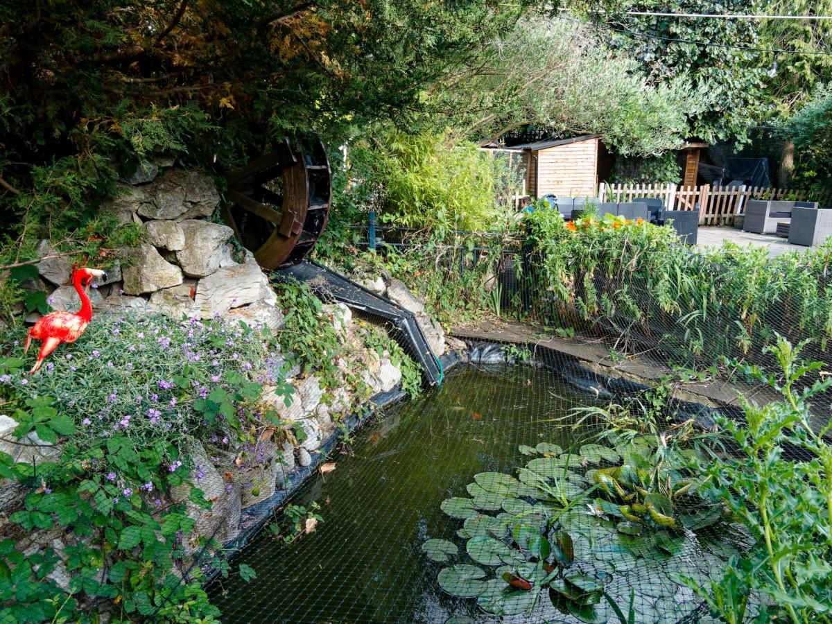 Hand & Flower garden water feature (June 2025). (Pub, External, Garden). Published on 23-06-2025