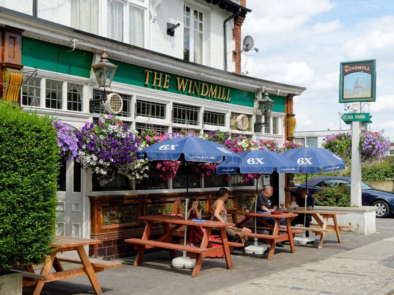 The Windmill, Hampton Hill pub sign (July 2011). (Pub, External, Key). Published on 14-05-2026 