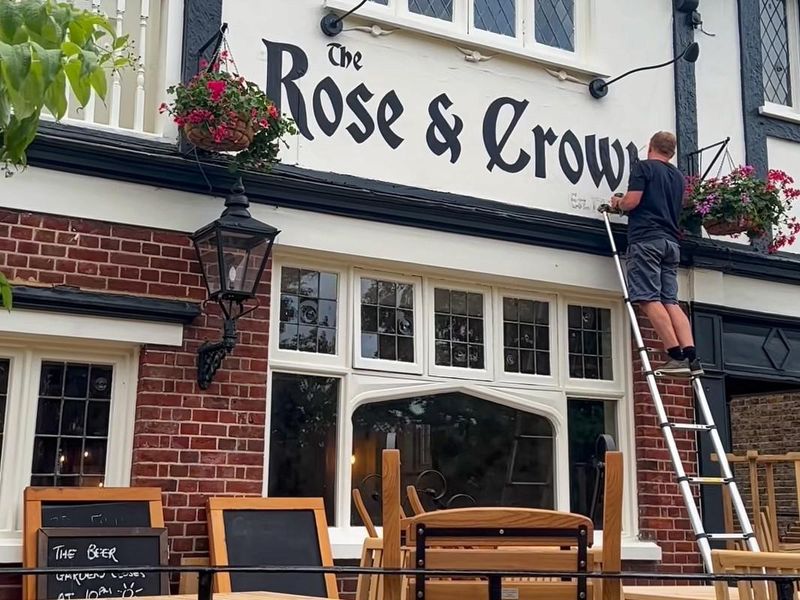 Rose & Crown - Sign writing - Sept 2025. (External, Sign). Published on 12-09-2025 