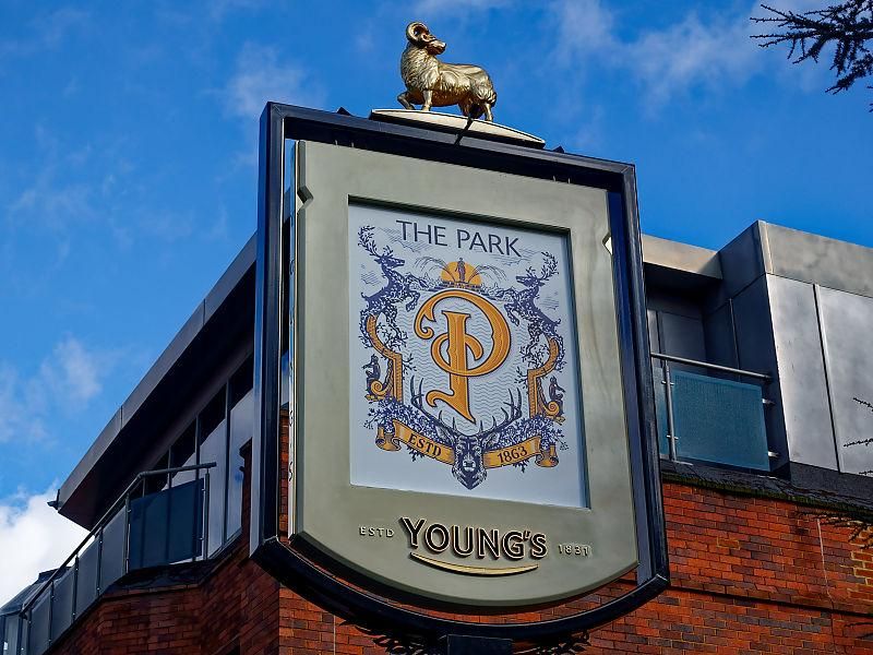 The Park - Young's pub sign. (Pub, Sign). Published on 01-08-2024