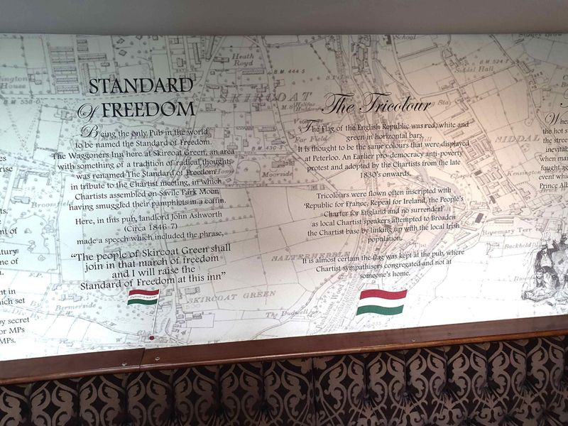 Interior information board describing pub name history. (Pub). Published on 09-09-2023