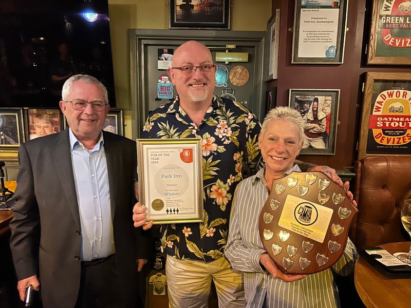 Norman Clinnick presents PotY 2024 award to Andy & Ceri Madsen. (Pub, External, Publican, Branch, Award). Published on 16-04-2024