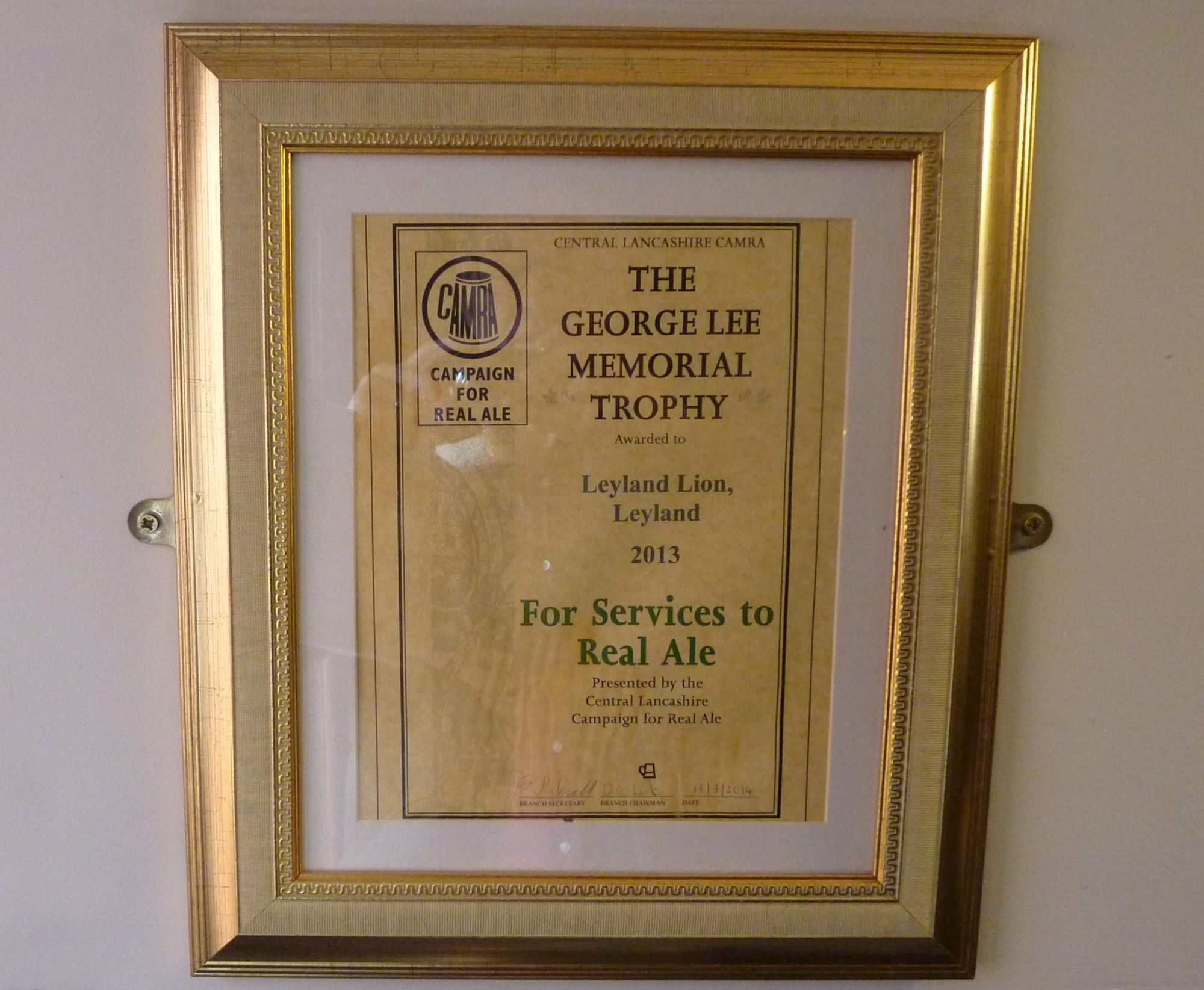 George Lee Memorial Award 2013 (taken 04.04.2022 David Sherliker. (Pub, Branch, Award). Published on 06-04-2022