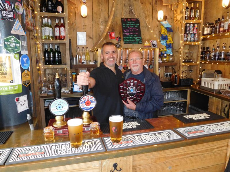 Gary Quinn of Guild Ale House receiving engraved trophy for POTY. (Bar, Publican, Award). Published on 23-08-2020