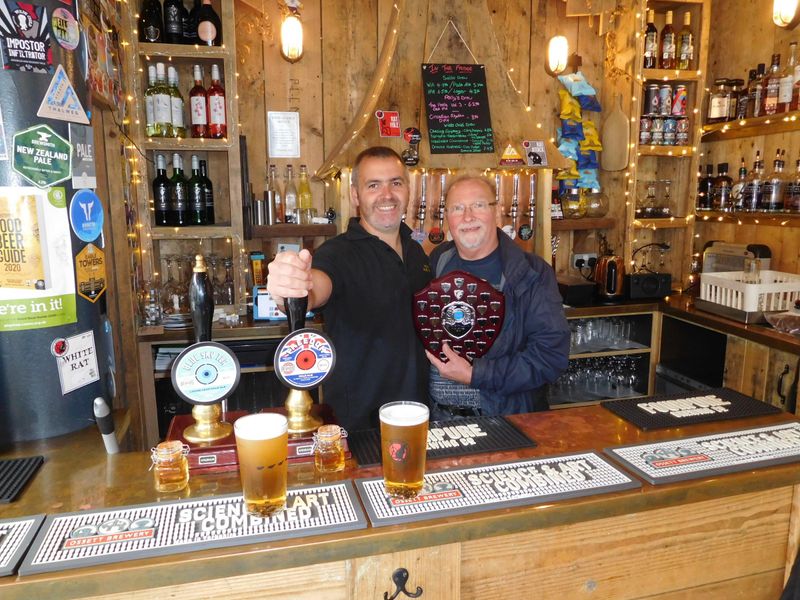 Gary Quinn of Guild Ale House receiving engraved trophy for POTY. (Bar, Publican, Award). Published on 23-08-2020 