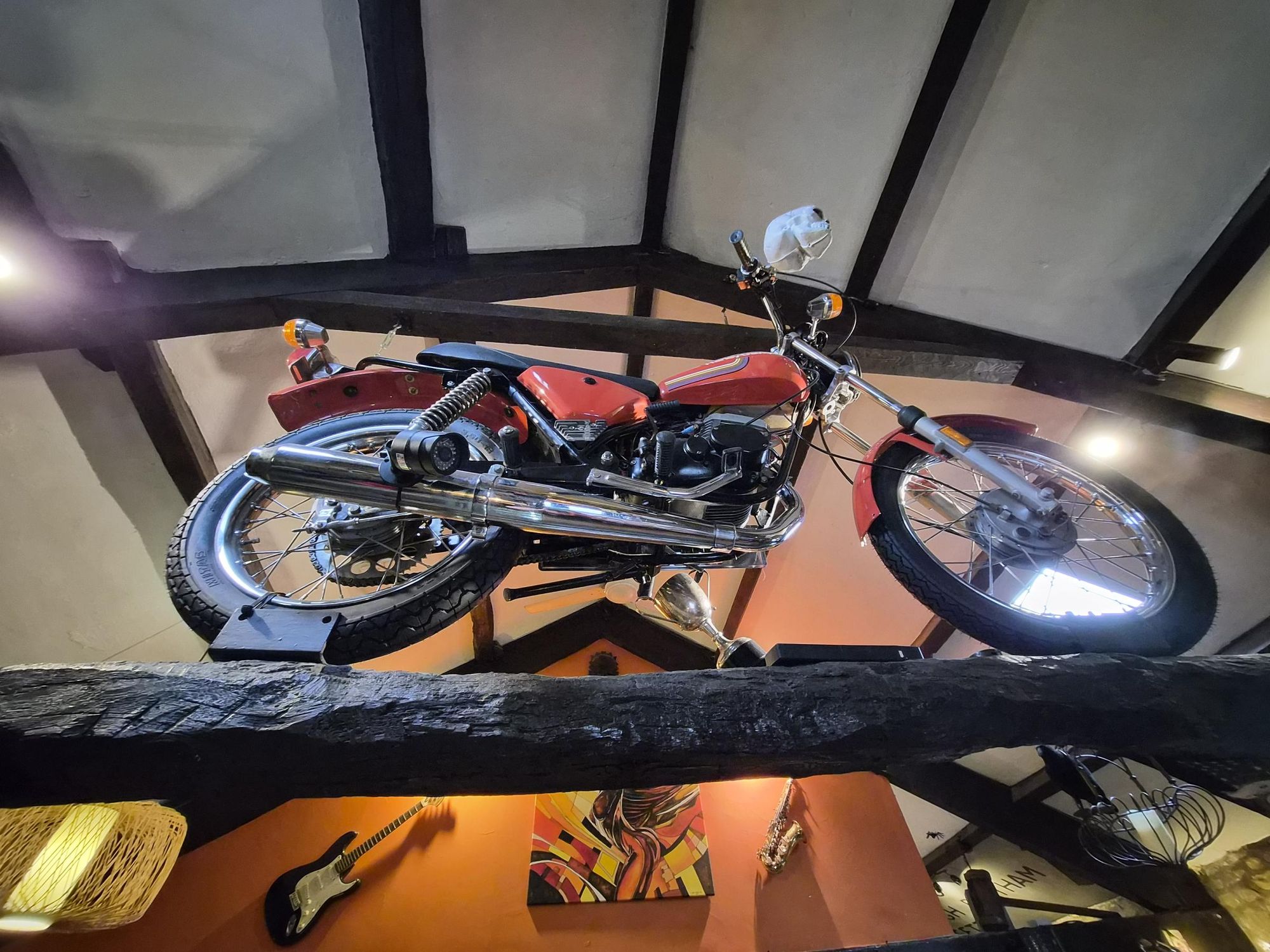 Harley in the rafters, October 2025. (Pub). Published on 04-10-2025