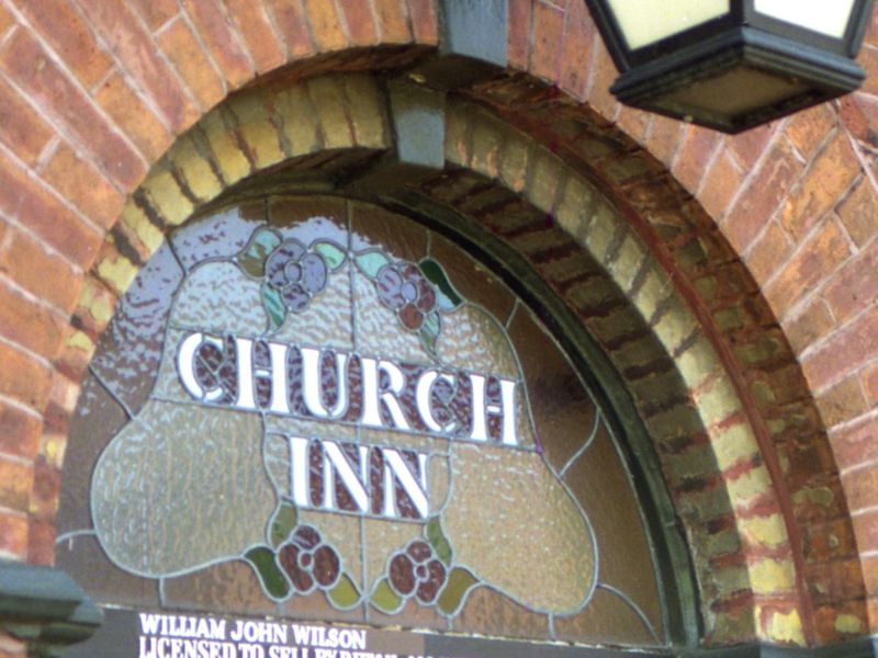 Clayton - Church Inn lamp detail 1991. (Pub, Sign). Published on 26-12-2024 