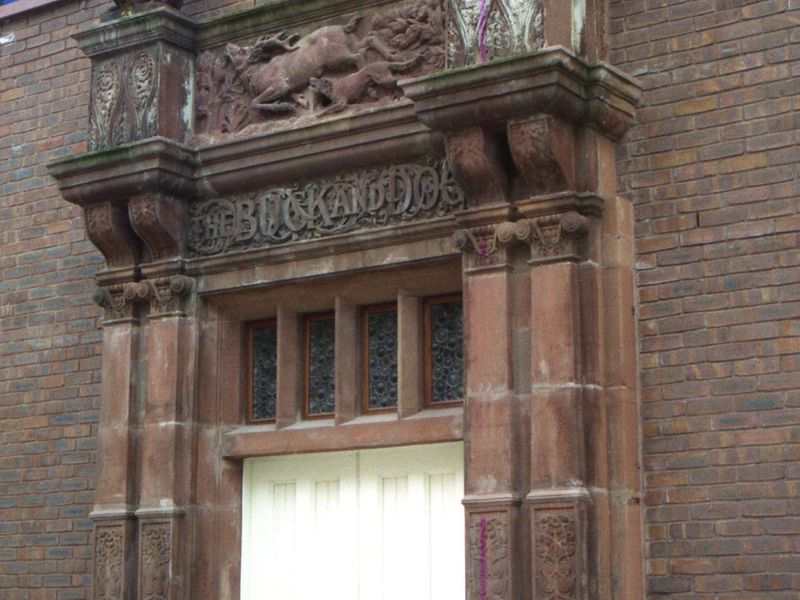 Stockport - Buck & Dog doorway 1990. (Pub, External, Key). Published on 02-01-2025 