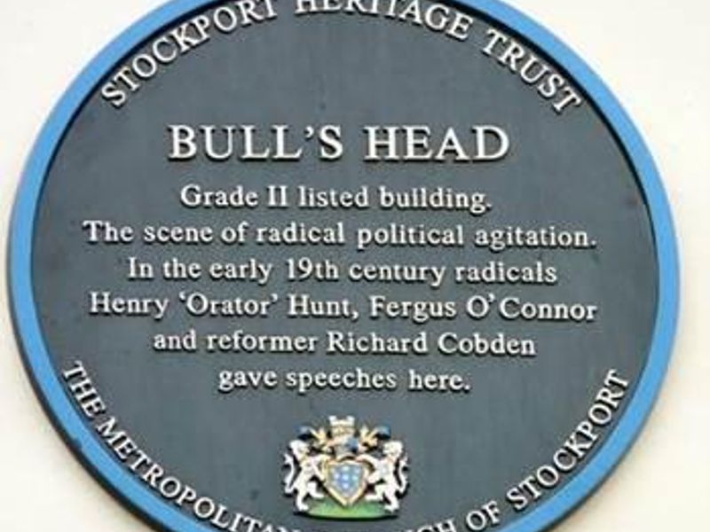 Stockport - Bulls Head - blue plaque. (Pub, External, Award). Published on 09-02-2020