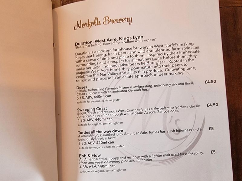 Page from menu of Norfolk breweries. (Sign). Published on 01-05-2025 