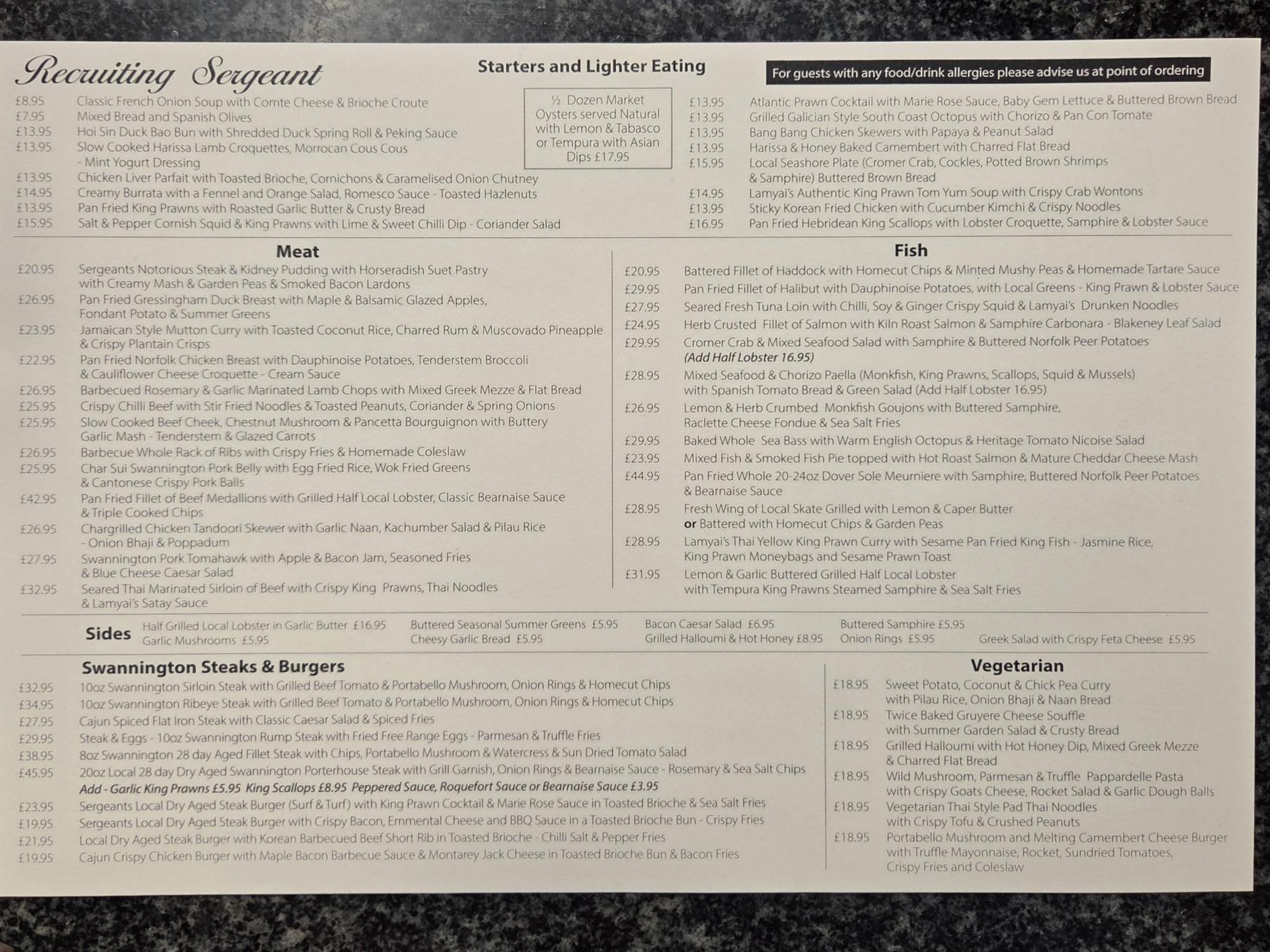 Typical menu. (Restaurant). Published on 01-07-2026