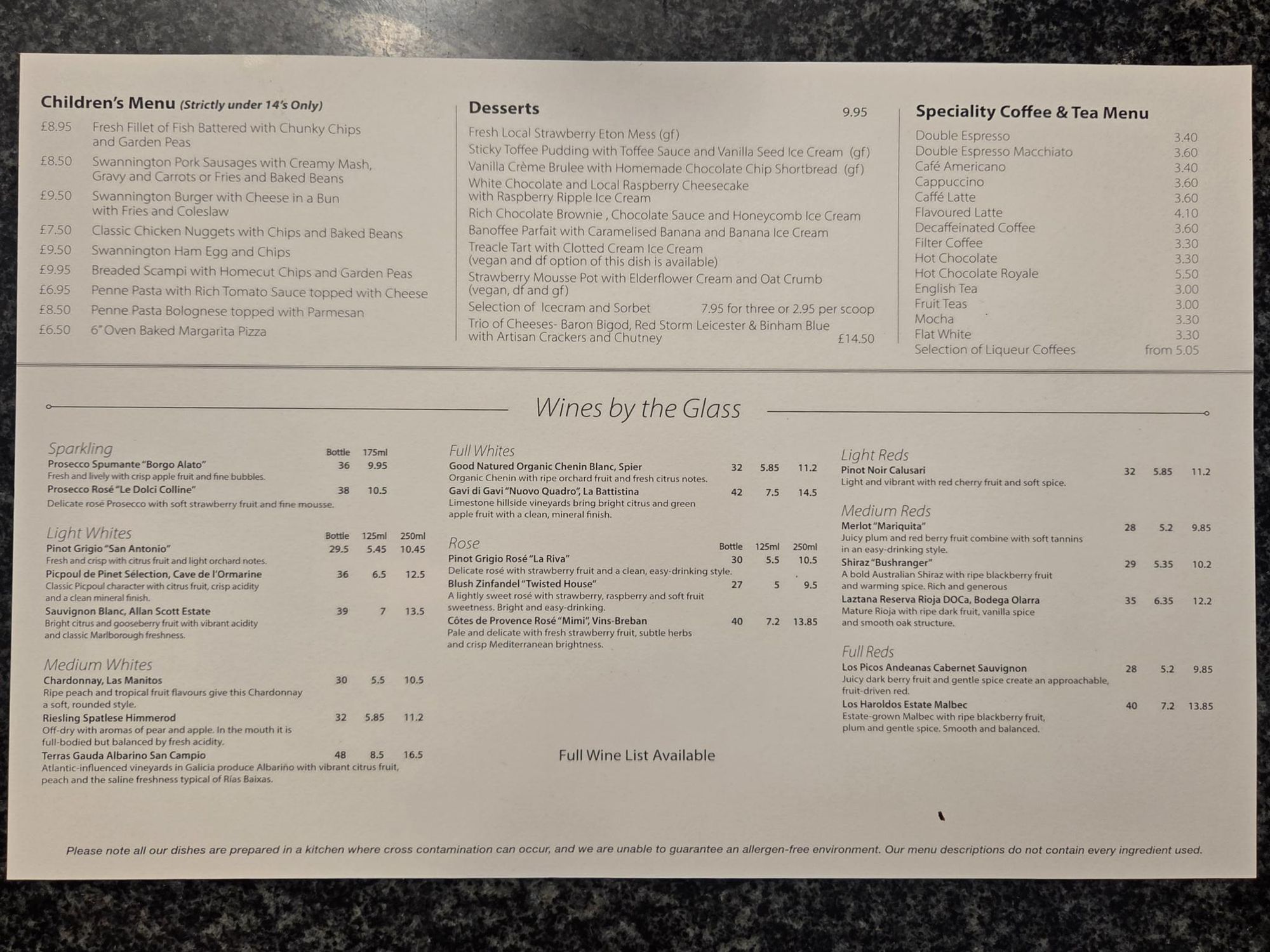Typical menu. (Restaurant). Published on 01-07-2026